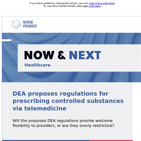 On March 16, 2020, the <b>DEA</b> published a COVID-19 Information Page that provides guidance to providers concerning certain topics relating to the COVID-19 outbreak including, but not limited to, a provider's ability to prescribe <b>controlled</b> <b>substances</b> to patients that they only have a <b>telehealth</b> relationship with (i. . Dea regulations for controlled substances 2022 telehealth